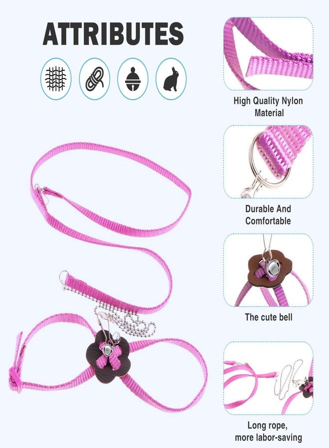 HOKABLE 2 Pack Adjustable Hamster Leash Harness for Harness for Ferret Baby Rabbit Hamster Rat Mouse Leash Lead with Bell (Pink - Image 2